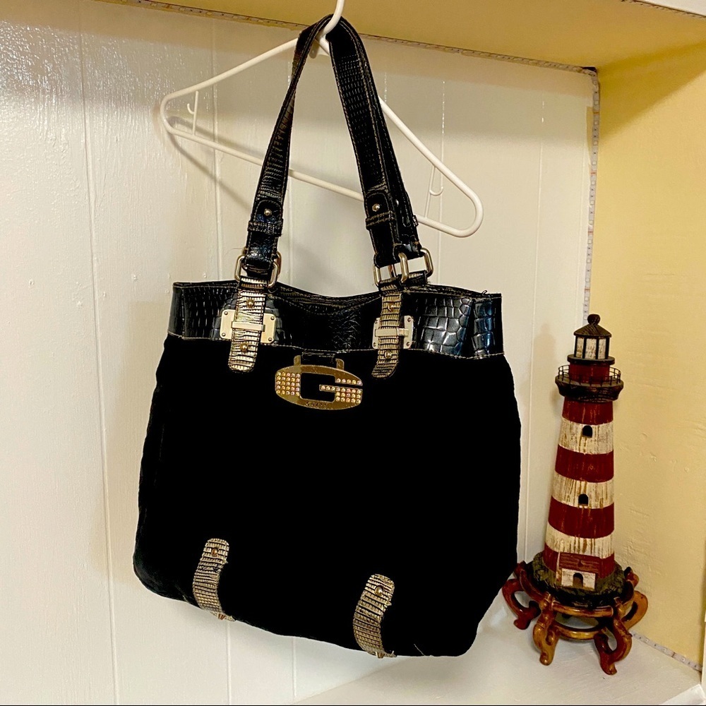 Guess Rhinestone Bling Tote - Black & Silver